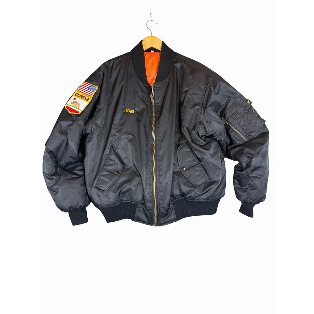 Rothco MA-1 Flight Bomber Jacket Mens L Black USAF California Patch Reversible